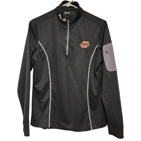 Ping Black White Gray Golf Quarter Zip Pullover Mens Size Medium Oklahoma State - Picture 1 of 5